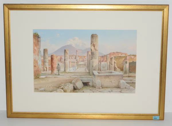 Guglielmo Giusti — Pompeji, Blick gegen das Herculaneum mit dem Vesuv im Hintergrund