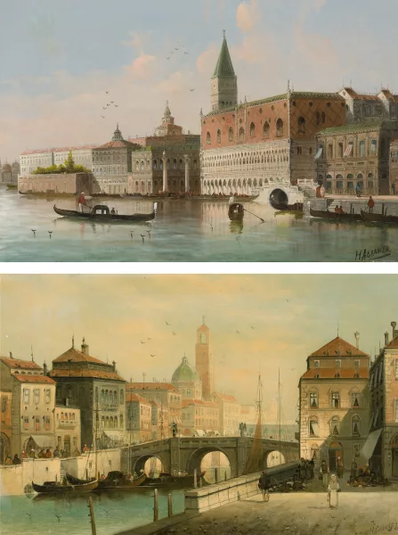 Karl Kaufmann — Gegenstücke: Ansichten von Venedig (Dogenpalast und Ansicht einer Brücke)