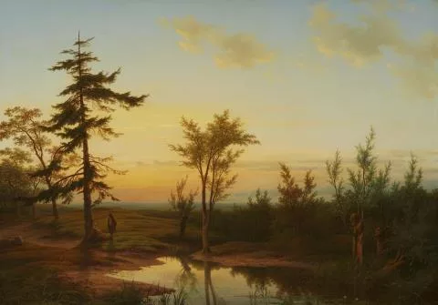 Cornelis Lieste — Abendlandschaft mit Bauernfamilie