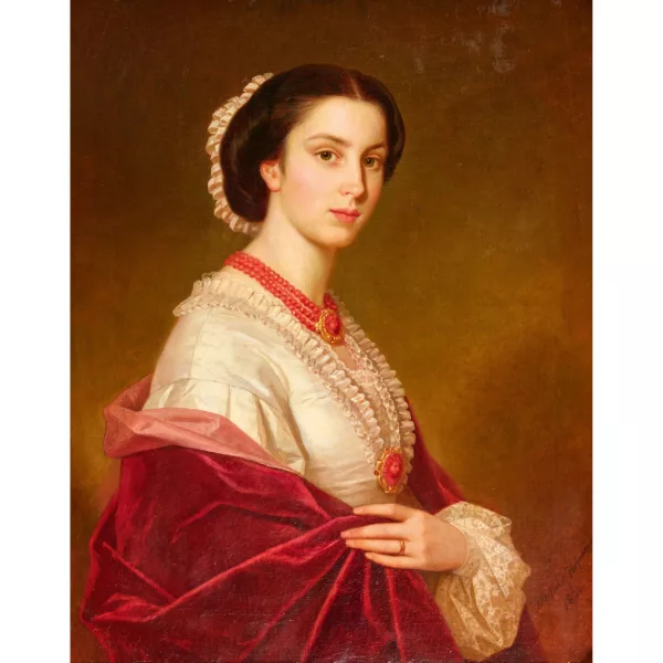 Heinrich Johann Michael Ferdinand Hofmann — Portrait d'une jeune femme au collier de corail.