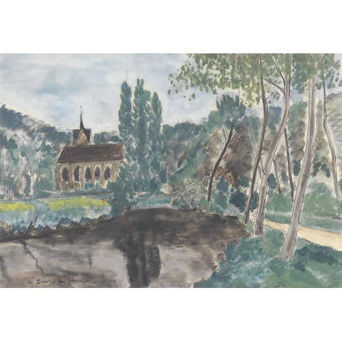 André Dunoyer de Segonzac — Paysage avec église gothique