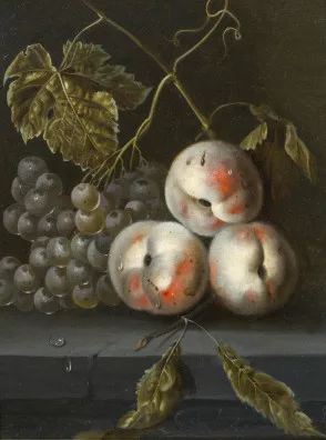 Cornelis de Heem — Stillleben mit Pfirsichen und Trauben, um 1650