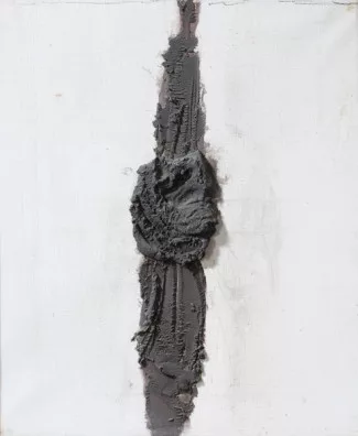 Antoni Tàpies — Forme marron sur toile blanche, 1965