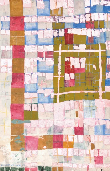 Friedensreich Hundertwasser — Haus in Rosa Leuchtfarben (Wien, Obere Donaustrasse 12), 1952