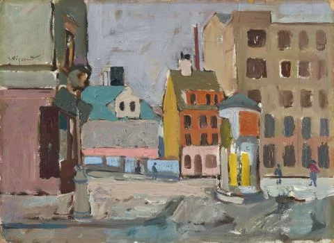 Albert Wigand — Ohne Titel (Straße mit Litfaßsäule)