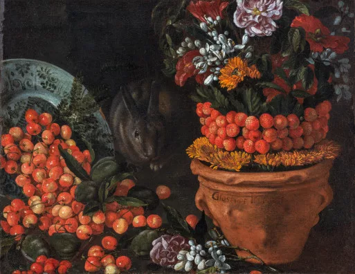 Giuseppe Ruoppolo — Stillleben mit Blumen und Kirschen