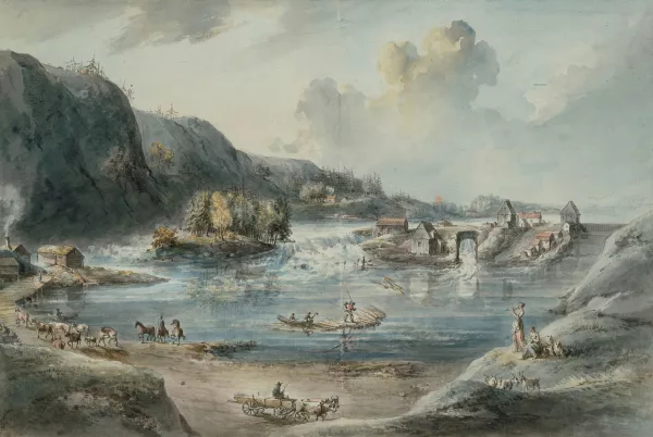 Elias Martin — Attribué à Martin, Elias — , zugeschrieben "Vüe des Catarractes de Trollhattan, avec l'Ecluse Ekeblad