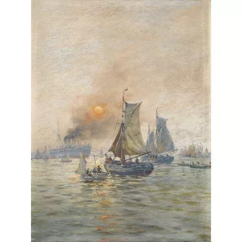 Richard Fehdmer — Navi davanti a un porto al tramonto