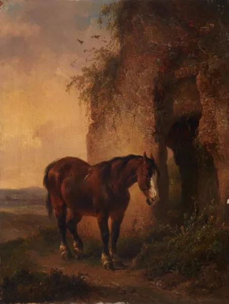 Wouter Verschuur jr. — Braunes Pferd in abendlicher Landschaft