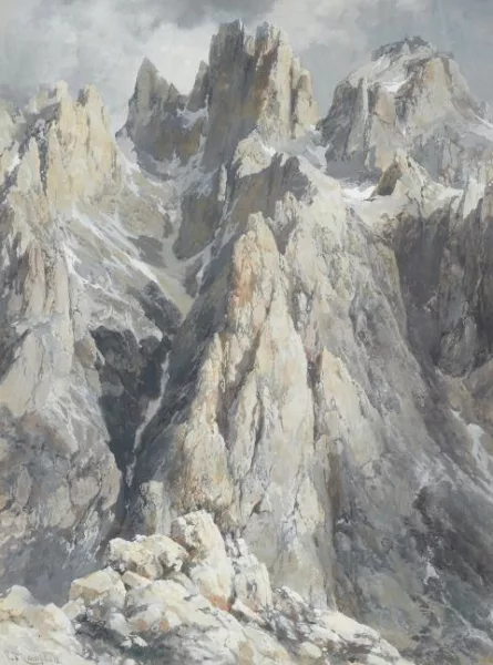 Edward Theodore Compton — Cima di Fiocobon und Cima di Campido vom Nordwestrande des Altipiano delle Pale di San Martino