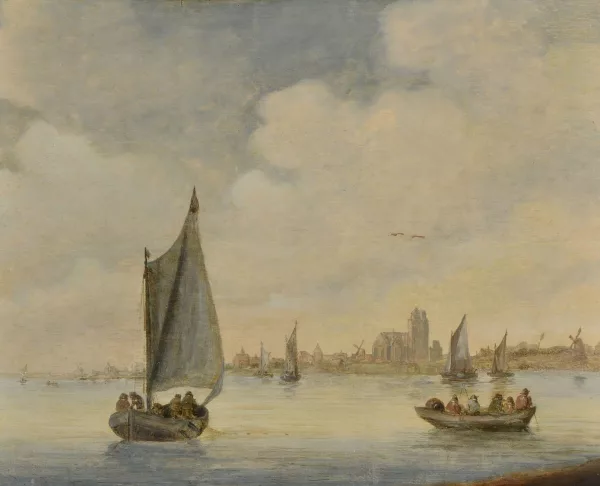 Frans de Hulst — Attribué à Frans de Hulst — Barque de pêcheur sur le fleuve