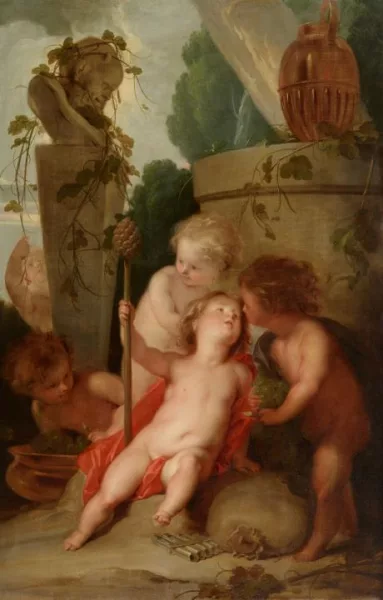 Jacob de Wit — Vier Putti vor einer Marmorbüste
