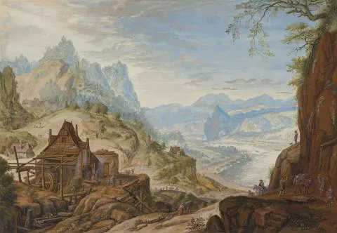 Abraham Rademaker — Rheinlandschaft mit einer Wassermühle im Vordergrund