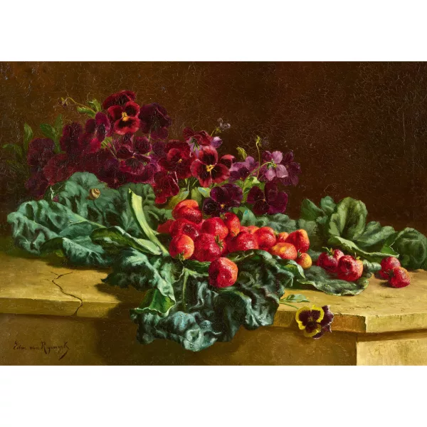 Edward Van Ryswyck — Nature morte aux pensées et aux fraises.