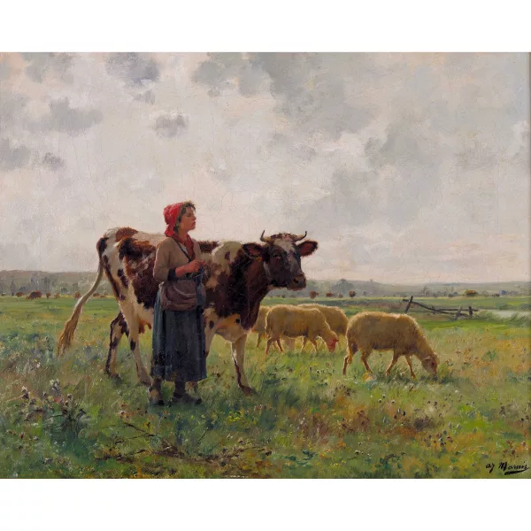 Adolphe Charles Marais — "Jeune bergère tricotant".