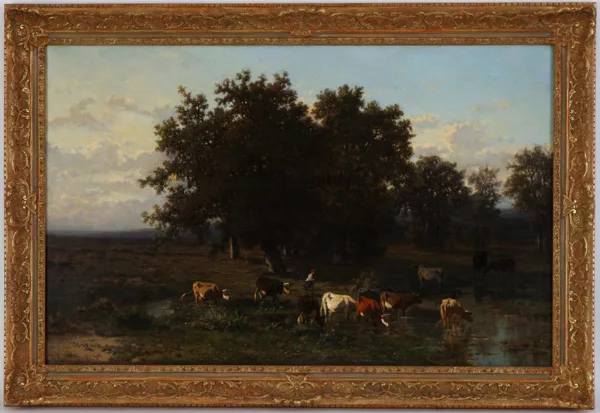 Frans Keelhoff — Vaches s'abreuvant dans un paysage