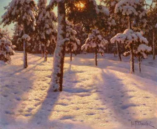 Ivan Choultsé — Lichtdurchfluteter Winterwald.
