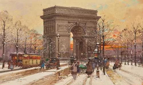 Eugène Galien — L’Arc de Triomphe, sera d’inverno, circa 1912