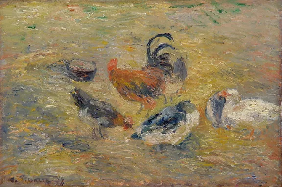 Camille Pissarro — Poules et Coq, 1877