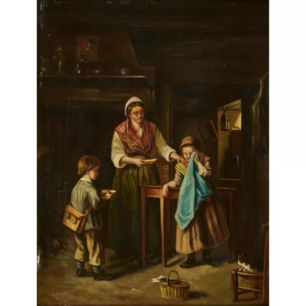 Philippe François Sauvage — Interior with a woman and children.