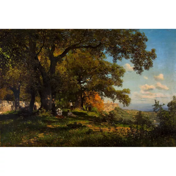 Paul Flickel — Schattiger Park mit Blick auf Castel Gandolfo bei Rom.