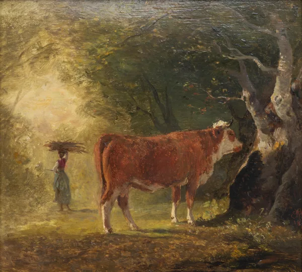 Alphonse Alexis Morlot — Alphonse Alexis MORLOT (1838-1918), 'Vache et fermière', huile