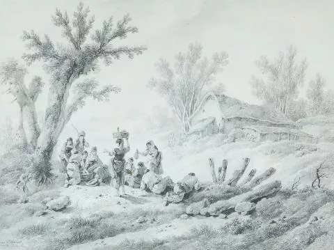 Jean Pillement — Paysans se reposant sous un arbre