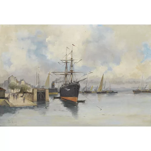 Eugène Galien — Attribuito a Eugène Galien-Laloue — Navi nel porto