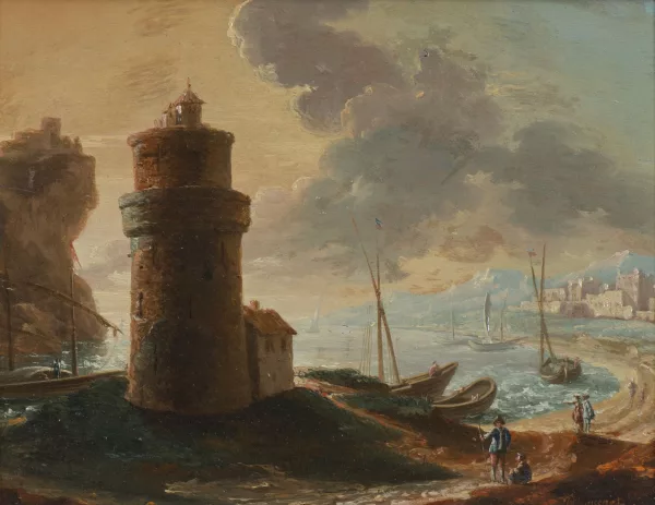 Nicolas-Jean-Baptiste Raguenet — Nicolas Jean-Baptiste RAGUENET (1715–1793), « Paysage portuaire à l’aube »