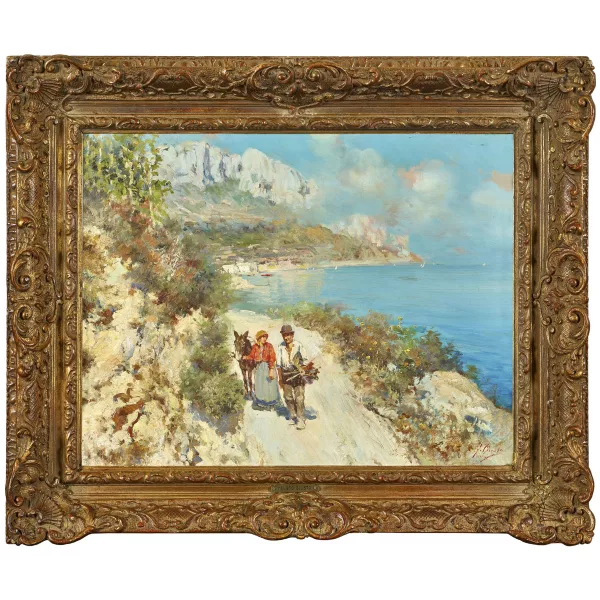 Fausto Giusto — Uferweg an der Amalfiküste mit Bauernpaar.