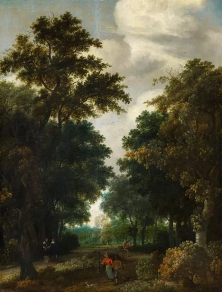 Salomon Rombouts — Waldlandschaft mit verschiedenen Staffagefiguren