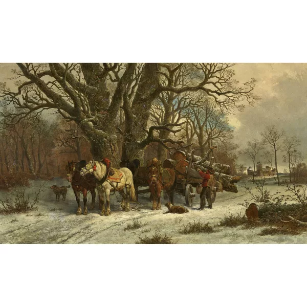 Alexis de Leeuw — Holzfällerfuhrwerk im Winter.