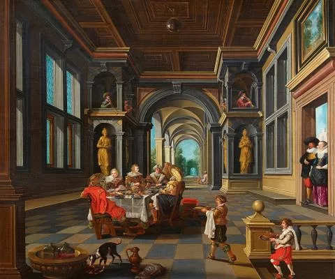 Dirck van Delen — Palastinterieur mit dem Gleichnis vom reichen Mann mit dem armen Lazarus