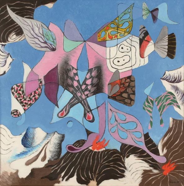 Herbert Bayer — Cluster of Butterflies over Mountain, 1947