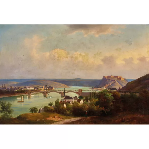 Walther Wünnenberg — Mosellandschaft bei Koblenz mit der Festung Ehrenbreitstein.