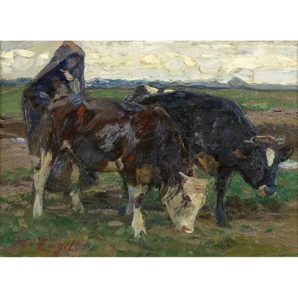 Heinrich von Zügel — Berger avec des vaches dans les champs