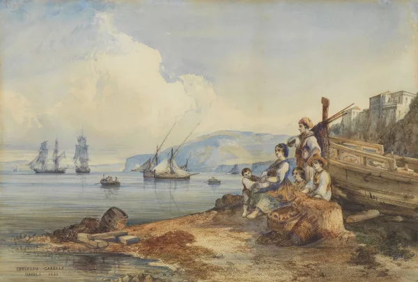 Consalvo Carelli — Famille de pêcheur au bord de la mer