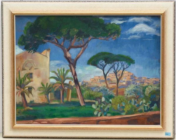 Rudolf Gebbert Hoegler — Südliche Landschaft mit Pinien und bebautem Hügel