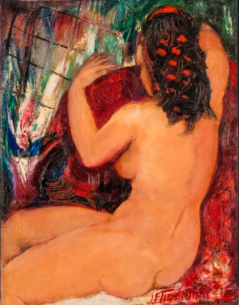 Jānis Tīdemanis — Femme au drapé rouge,