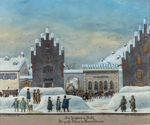 Louis Dubois — Das Zeughaus in Basel, der grosse Schnee im Monat Februar 1855