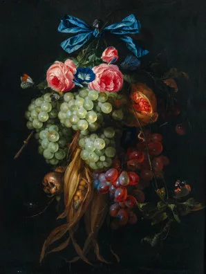 Cornelis de Heem — Früchte- und Blumenstillleben mit Insekten, 1656