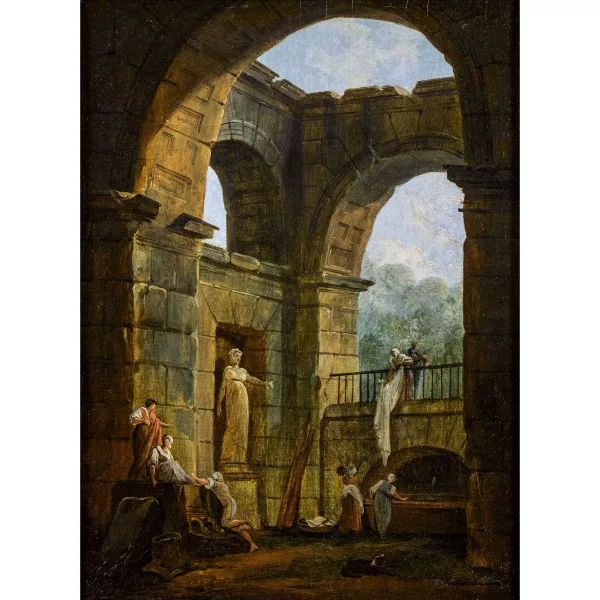 Hubert Robert — Attribué à HUBERT ROBERT — "Les Lavandières".
