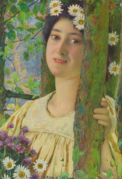 Louis Welden Hawkins — Louis Welden Hawkins (1849-1910) Portrait de la femme de l’artiste à la couronne de fleurs