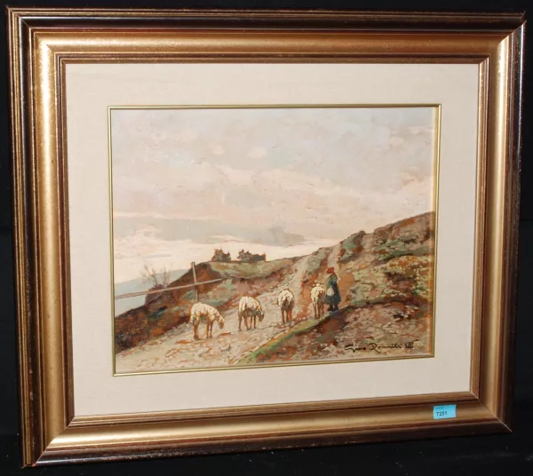 Gino Romiti — Landschaft mit Hirtin und Schafen