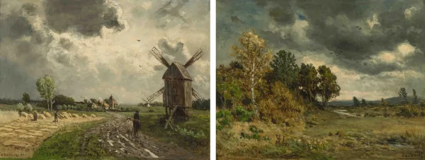 Karl Buchholz — Gegenstücke: Landschaft mit Birke vor dem Gewitter / Mühle vor dem Gewitter