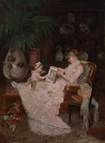 José Miralles-Darmanin — Mutter und Kind bei der Lektüre im Salon