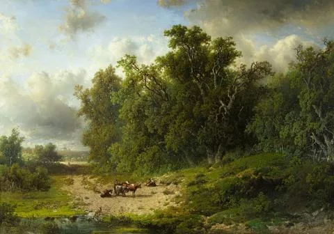 Frederik Hendrik Hendriks — Waldige Landschaft mit Hirten