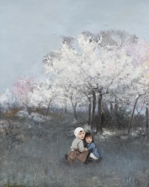 Antoine Chintreuil — Antoine CHINTREUIL (1814-1873), Enfant dans un champ fleuri, huile