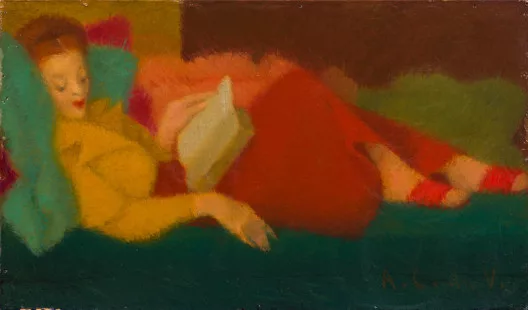 Antonio Calderara — Donna che legge sul divano