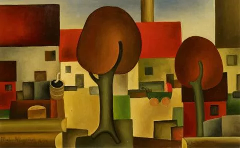 Eberhard Viegener — Dorfstrasse mit Rotbuchen